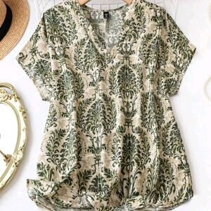 Floral Green and Cream Women's Blouse